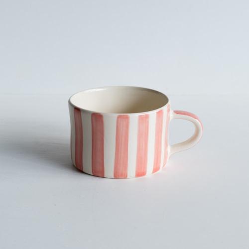 Mugg Handgjord Randig Rosa 350ml