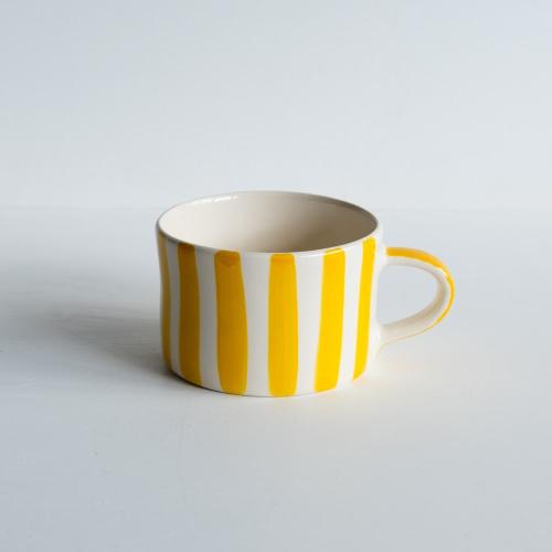 Mugg Handgjord Randig Gul 350ml