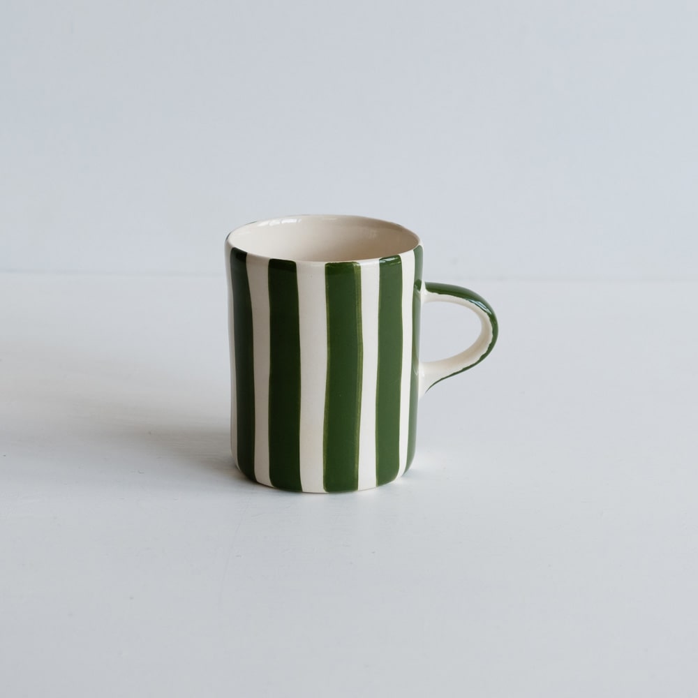 Mugg Handgjord Randig Mossgrön 240ml