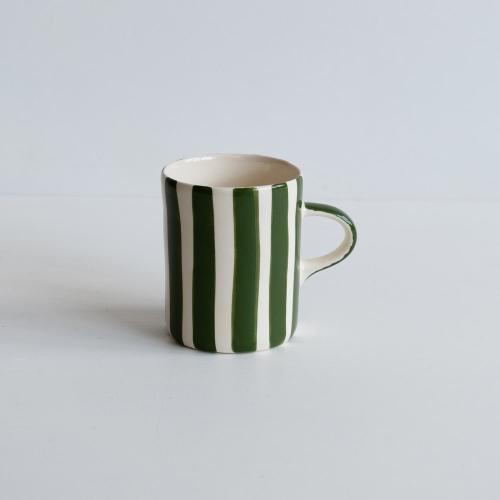 Mugg Handgjord Randig Mossgrön 240ml