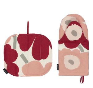 Marimekko Grytlapp + Grytvante Set Unikko Vit/Vinröd/Korall