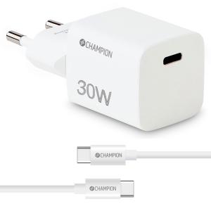 Nätladdare Champion Laddare 30W + USB-C Kabel Vit