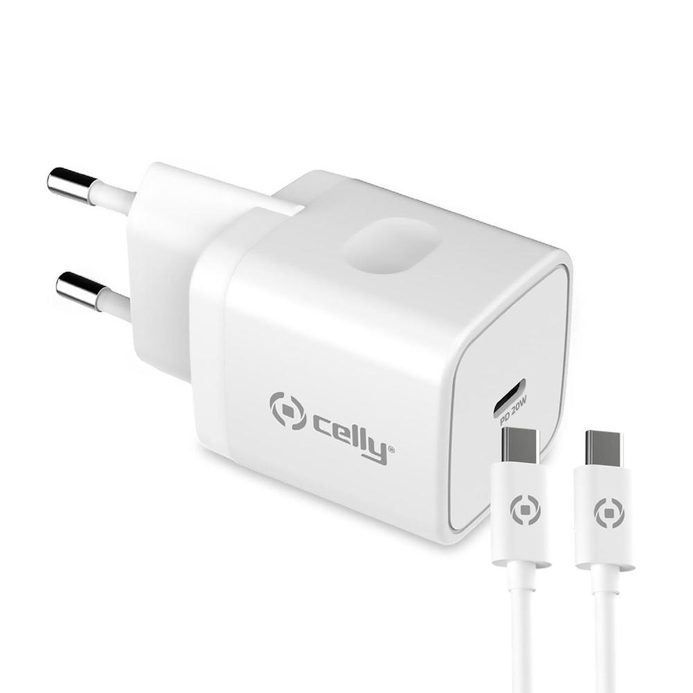 Nätladdare Celly USB-laddare USB-C PD 20W + USB-C-kabel