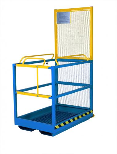 Gul och blå arbetskorg med vit bakgrund