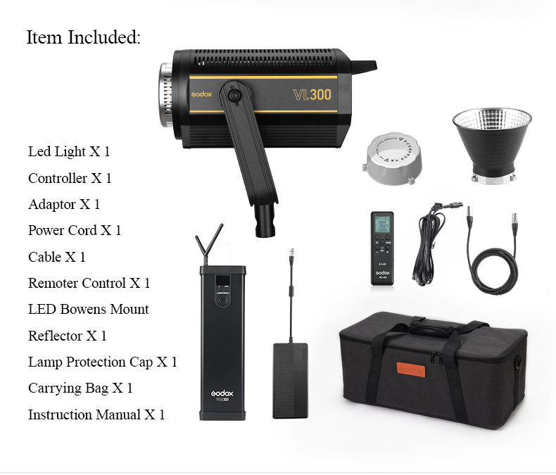 Borsa TELECOMANDO UK GODOX VL150 LED luce continua 150W Bowens Mount 