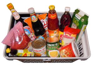 kundkorg fylld med varor