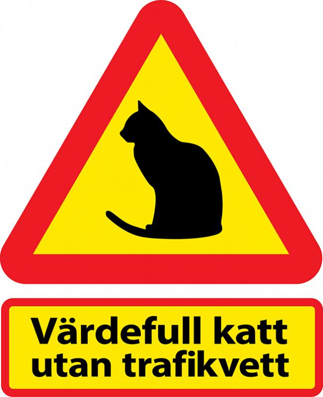 Varningsskyltar katt utan trafikvett