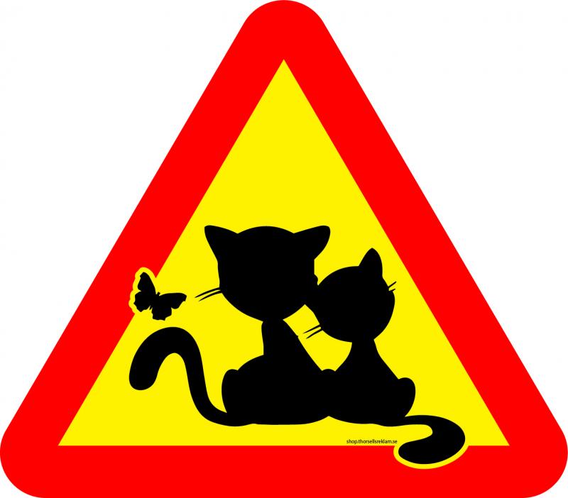 Varningsskylt katter och fjäril