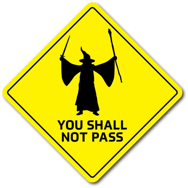 Varningsdekal "You shall not pass"