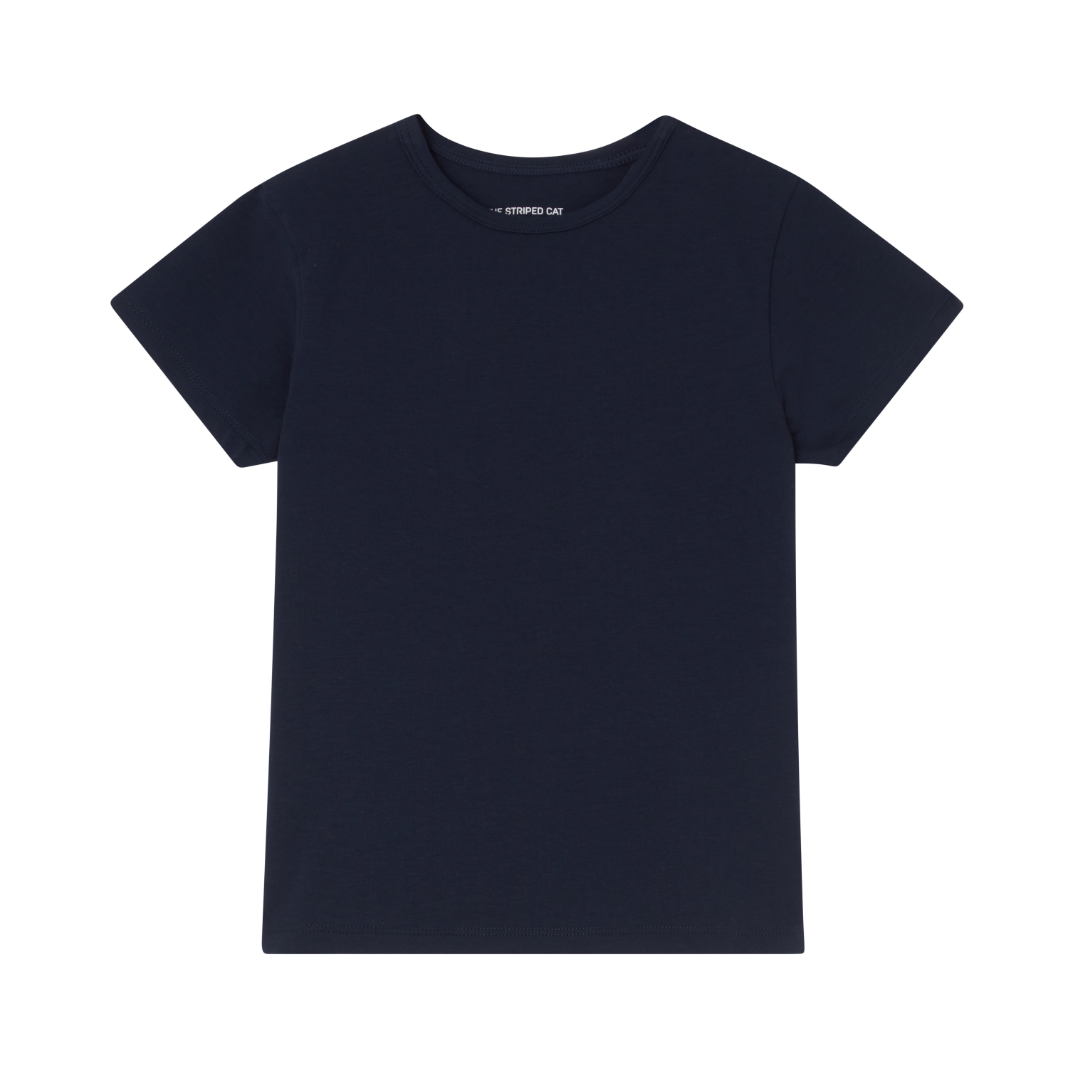 Mörkblå kortärmad T-shirt i mjuk ekologisk bomullstrikå
