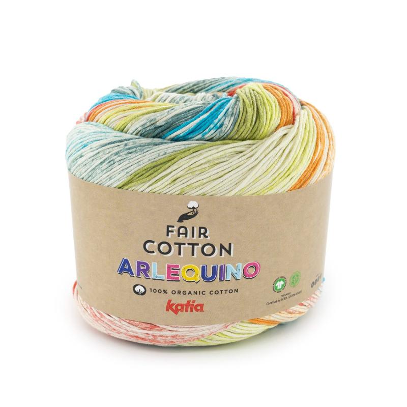 Fair Cotton Arlequino 254 korall-turkos-blågörn-lime