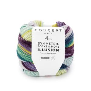 Symmetric socks & more Illusion 73 lila-okra-turkos-grönturkos