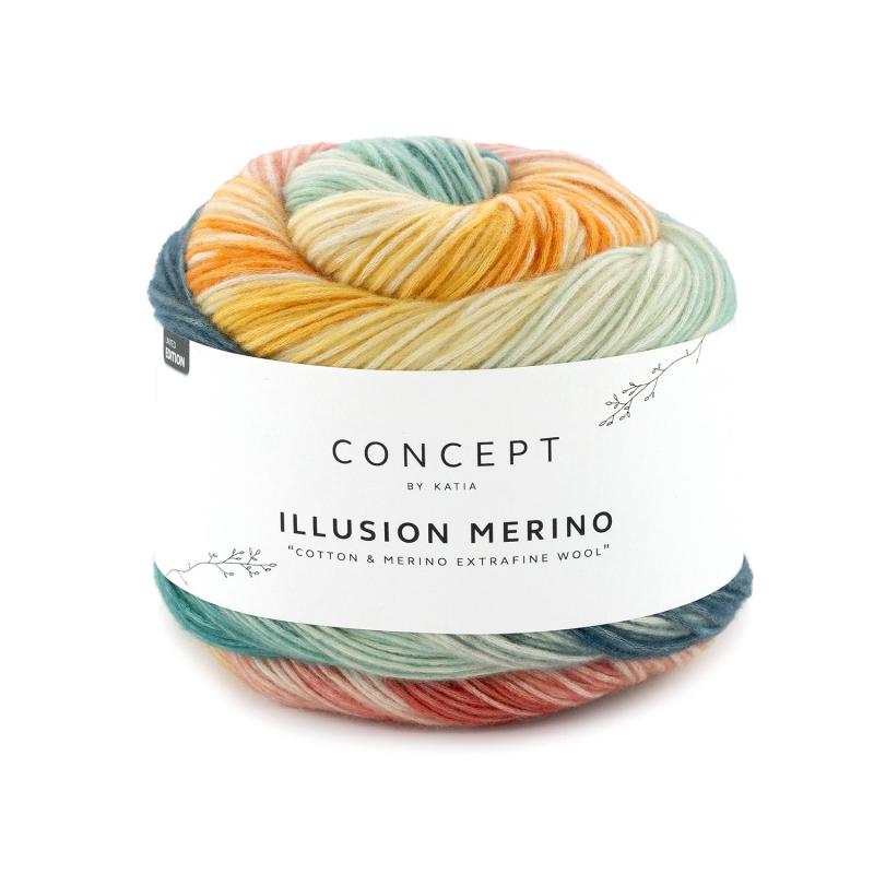 Illusion Merino 301 vattenblå-gul-orange