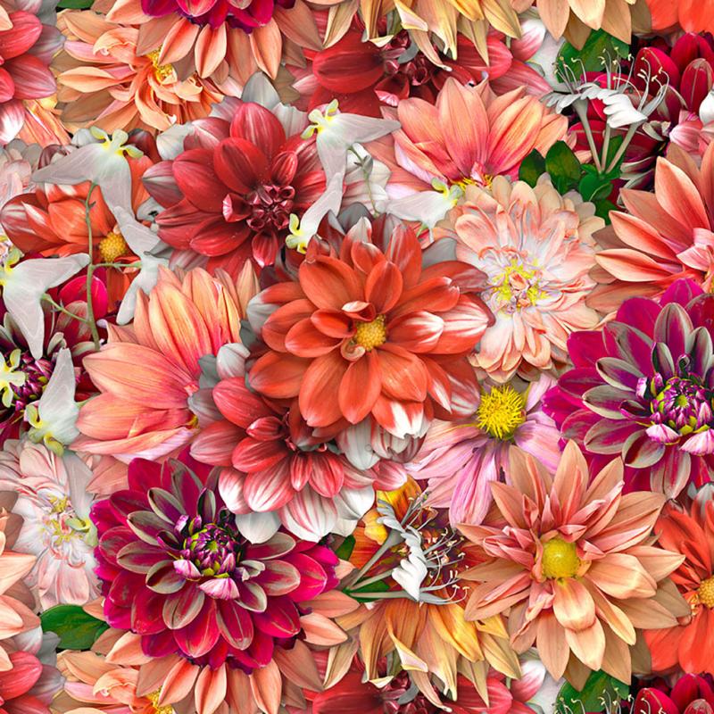 Clothworks Tina's Garden Digital Coral Dahlias