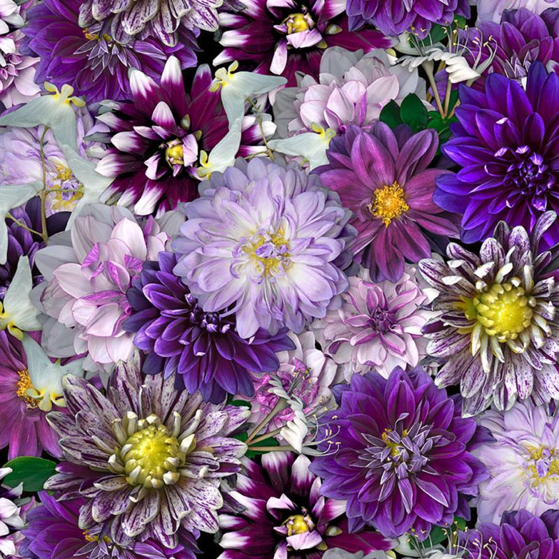 Clothworks Tina's Garden Digital Purple Dahlias
