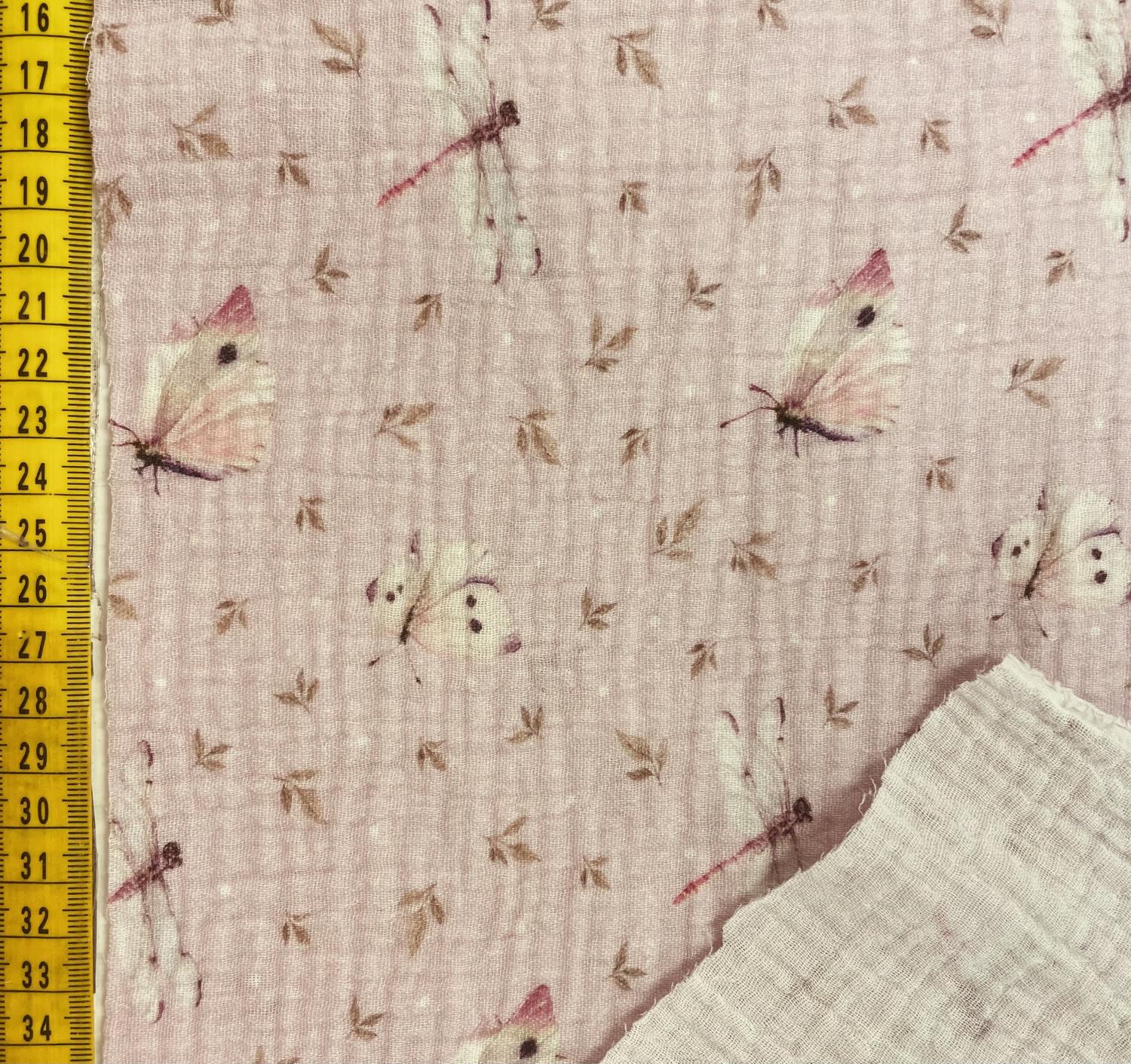 Muslin Dubbel, rosa med sländor