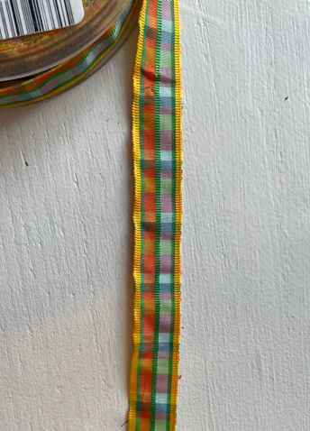 Dekorationsband gul grön rutig 15mm