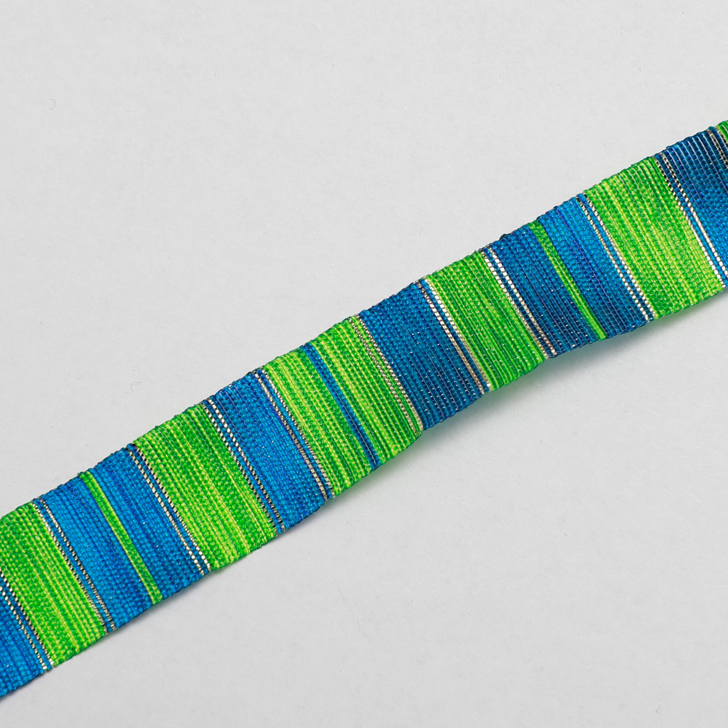 Organzaband randig grön blå 15mm