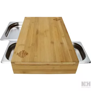 Skärbräda med 3 skålar i rostfritt stål