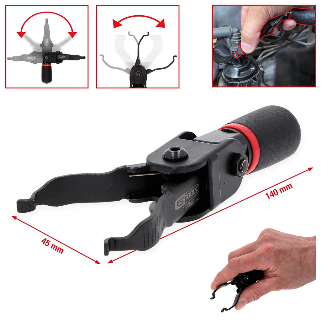 Upplåsningsverktyg med svängbart huvud för snabbkopplingar