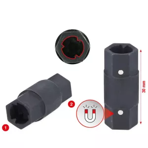 2-i-1 specialhylsnyckel för slangklämmor med 3-punktsprofil. 30–45 + 60–80 mm