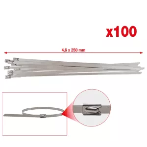 Buntband av rostfritt stål med kullås. 4.6x250mm. 100 stk