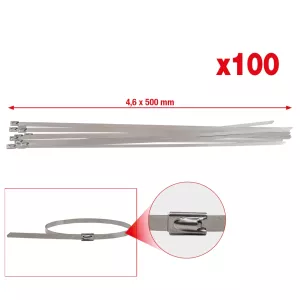 Buntband av rostfritt stål med kullås. 4.6x500mm. 100 stk
