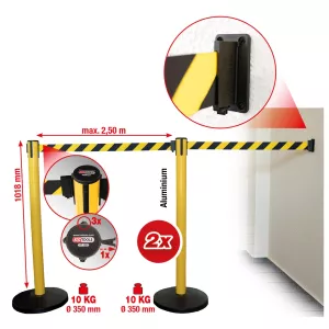 Stolpe för avspärrningsband. svart-gult band