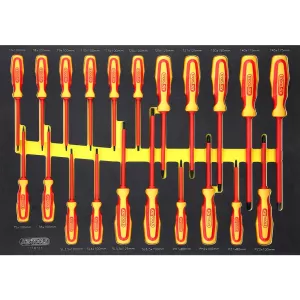 ERGOTORQUE VDE skruvmejselsats i skumgummiinsats. 21 delar