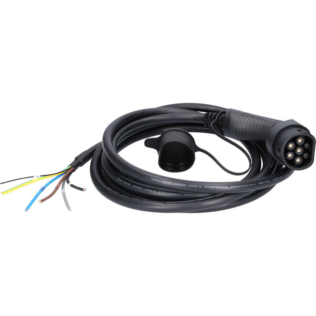 efuturo laddningskabel rak. öppen ände på typ 2-kontakt för anslutning till en Wallbox. trefas. upp till 22 kW. 32 A. 400 V. läge 3. 5 meter