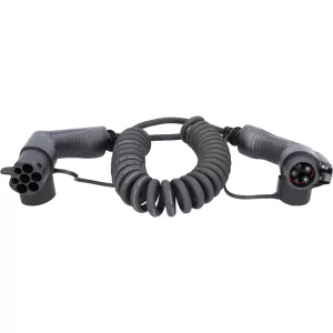 efuturo spiralladdningskabel. typ 2 på typ 1-kontakt. enfas. upp till 3.7 kW. 16 A. 230 V. läge 3. 5 meter