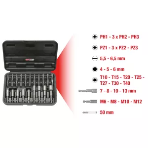 1/4" Bit-och sockeladapterssats. 31-delar