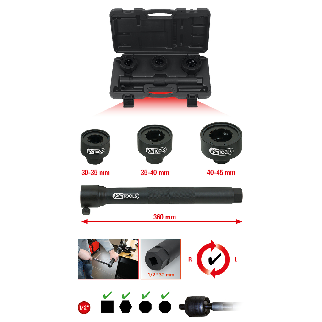 Axialled-specialnyckel-sats. 4-delar