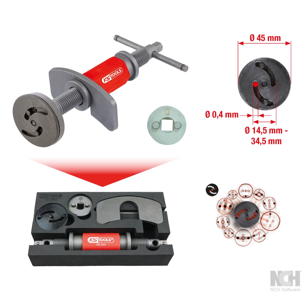 Universal bromskolv-återställnings-verktyg-sats. 4-delar