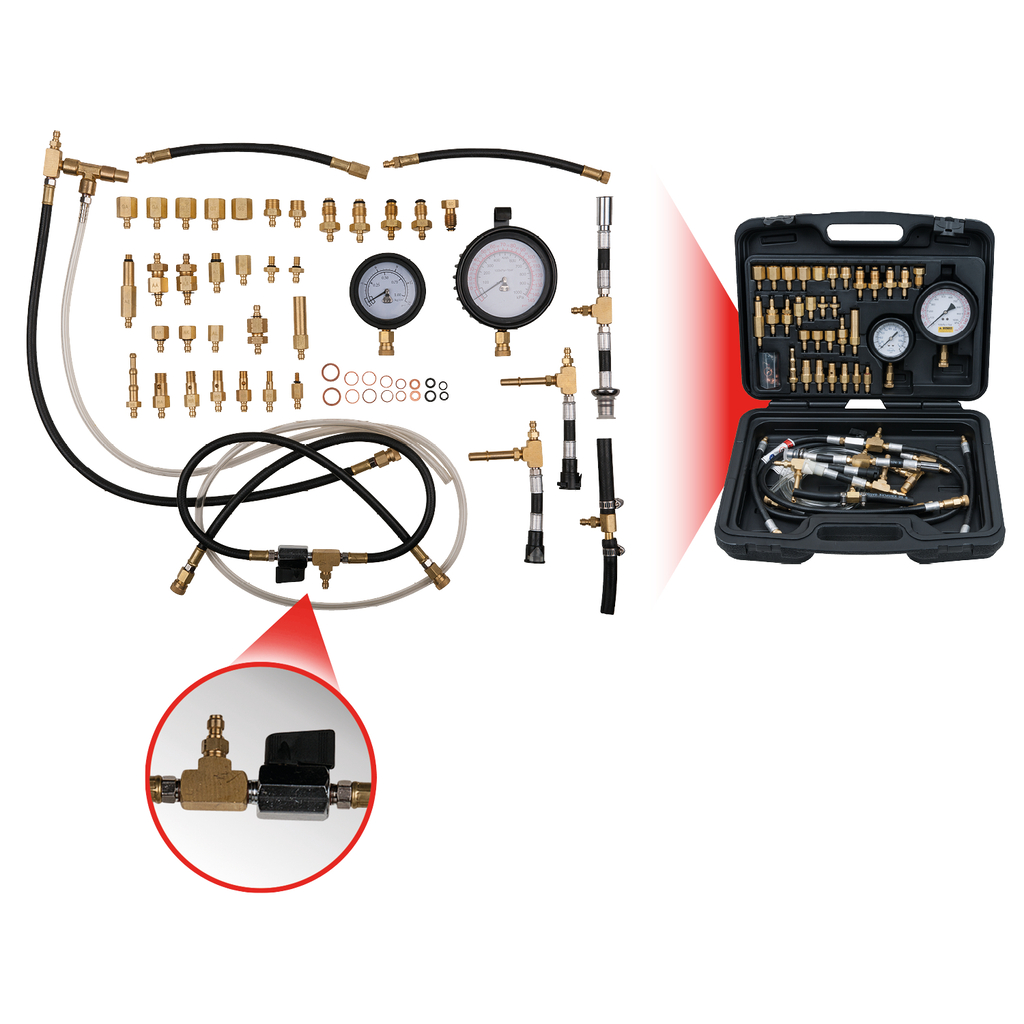 MASTER bränsle-insprutningssystem-trycktestutrustning-sats för Ottomotorer. 42-delar