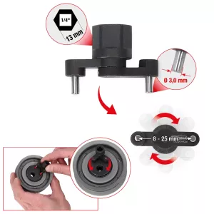 1/4” universal-tappnyckel för spännrulle för kuggrem. justerbar