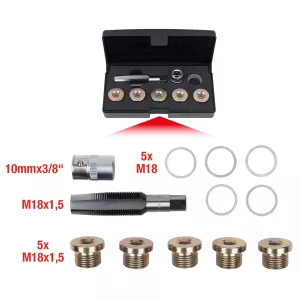 Oljeavtappningspluggar-gängareparationssats. 12-delar M18 x 1.5