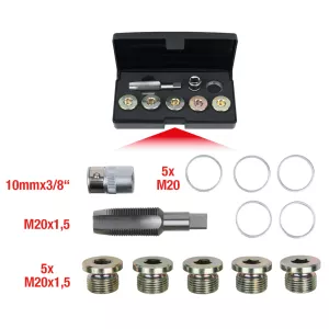 Oljeavtappningspluggar-gängareparationssats. 12-delar M20 x 1.5