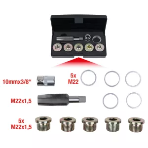 Oljeavtappningspluggar-gängareparationssats. 12-delar M22 x 1.5
