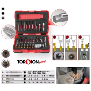 1/4" + 10 mm Torx- och insexkantskruvdragarsats. 34 delar