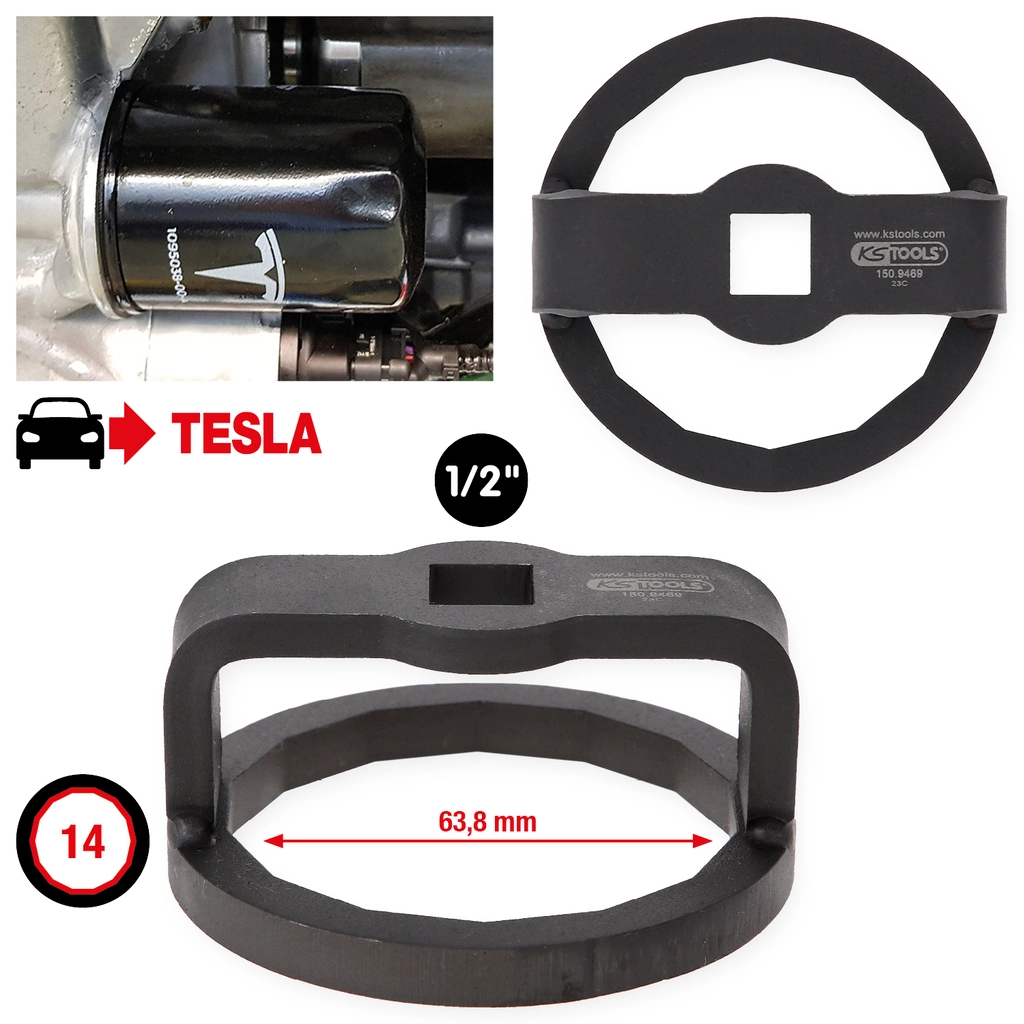 1/2" oljefilternyckel till Tesla. Ø 63.8 mm/14 ytor