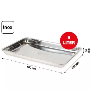 Uppsamlingstråg i rostfritt stål 9 liter. extra plan