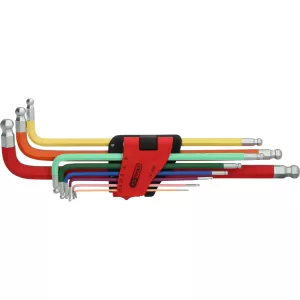 Sats vinkelstiftnyckel med kulhuvud och insexkant. extremt lång. 9 delar