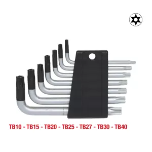 Torx-vinkelstiftnyckelsats med hål. kort. 7-delar. TB10-TB40