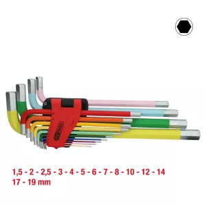 Sats vinkelstiftnyckel med insexkant. extra lång. 14 delar