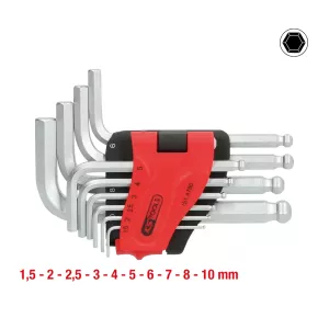 Sats vinkelstiftnyckel med insexkant. 10 delar. kort. 1.5-10 mm