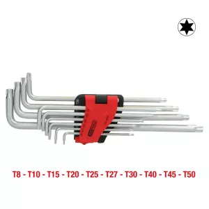 Sats vinkelstiftnyckel med Torx. extra lång. 10 delar