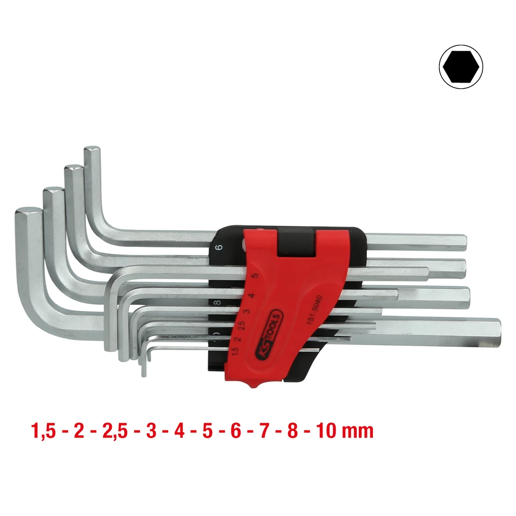 Sats vinkelstiftnyckel med insexkant. lång. 10 delar