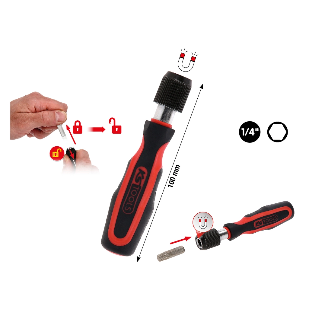 Mini bits-skruvmejsel med snabblås. 1/4 tum