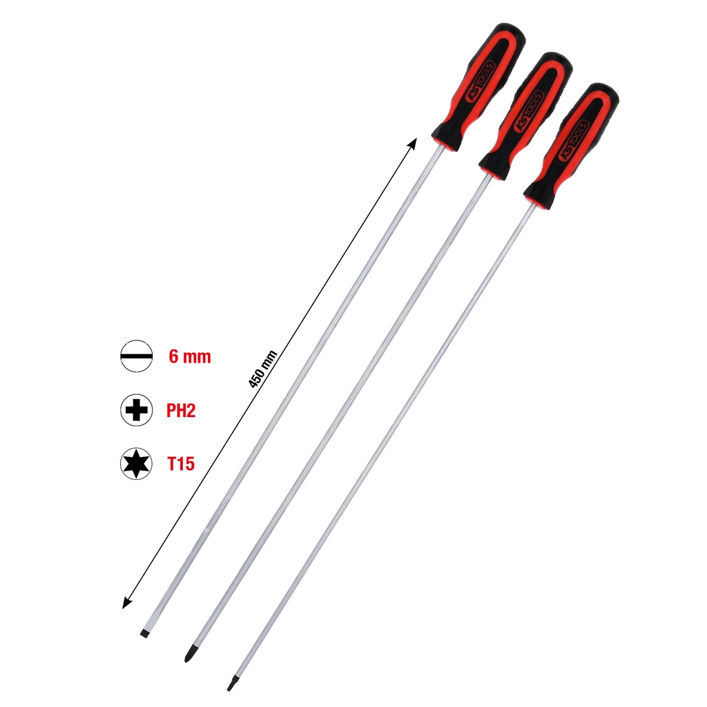 ERGOTORQUEplus skruvmejsel-sats. spår. PH. Torx. 3 delar. extra lång